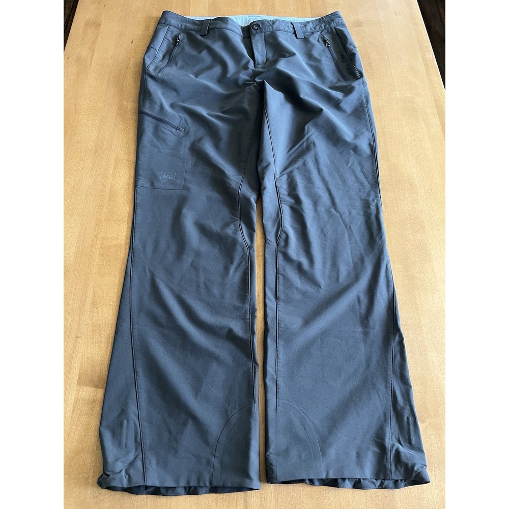 REI Women's Soft Shell Hiking Pants Gray Stretch Outdoor Zip Pocket Size 14